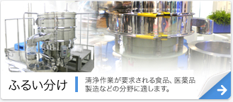 ふるい分け 洗浄作業が要求される食品、医薬品製造などの分野に適します。